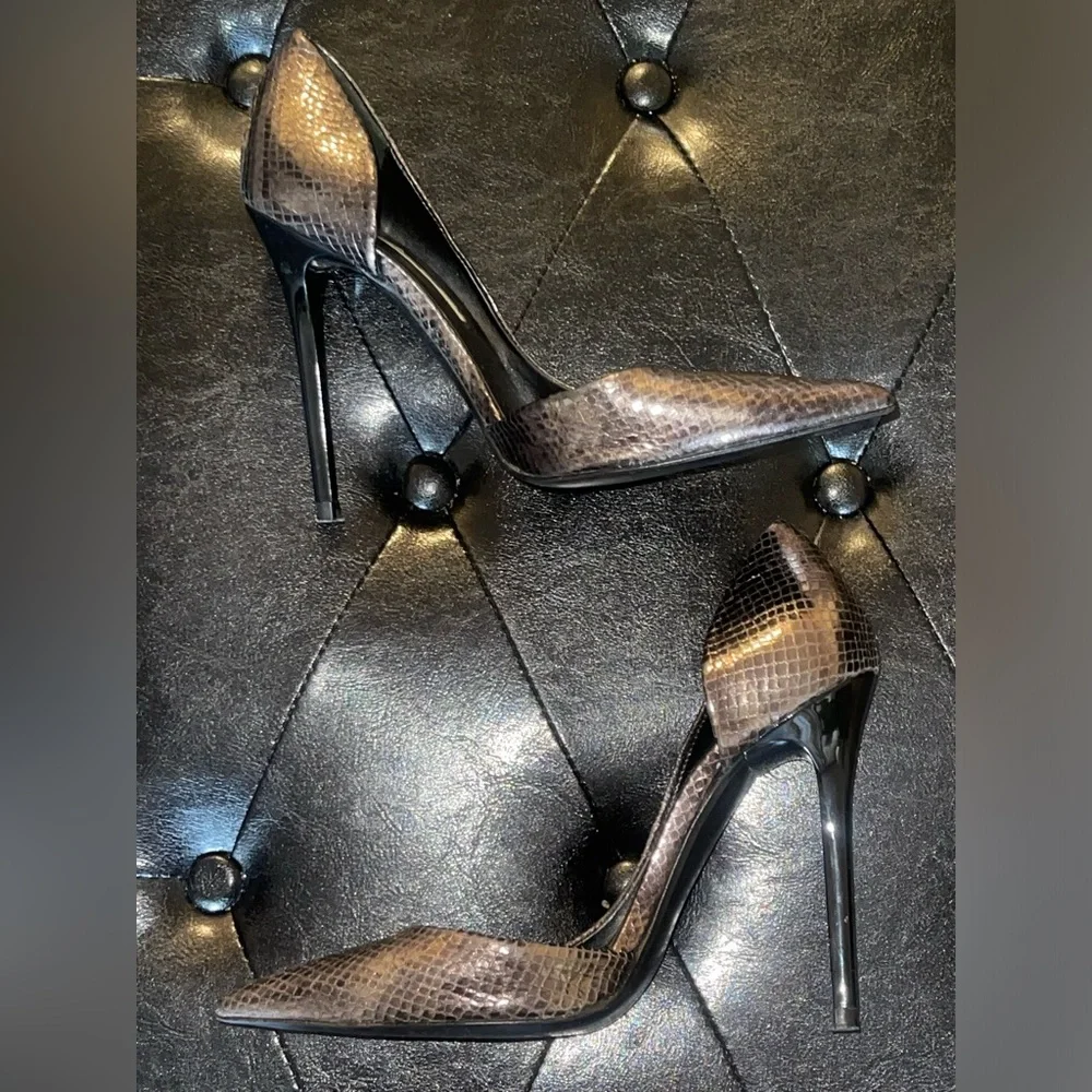 Zara Brown Snake-Effect Pointed Toe Pumps Size 38 - Picture 4 of 9